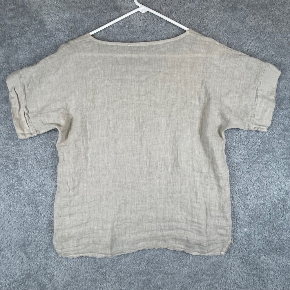 Francesca Bettini Italy Lagenlook Linen Top Beige Short Sleeve Pocket 19C257 - Picture 4 of 8